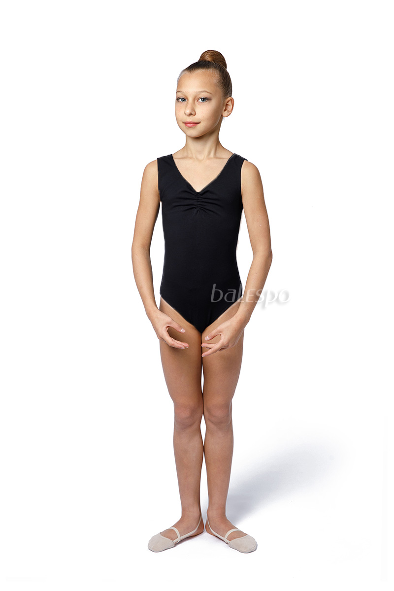 Ballet leotard with tank sleeves and a ruched front BALESPO ВС 380-100 black size 44 (164)